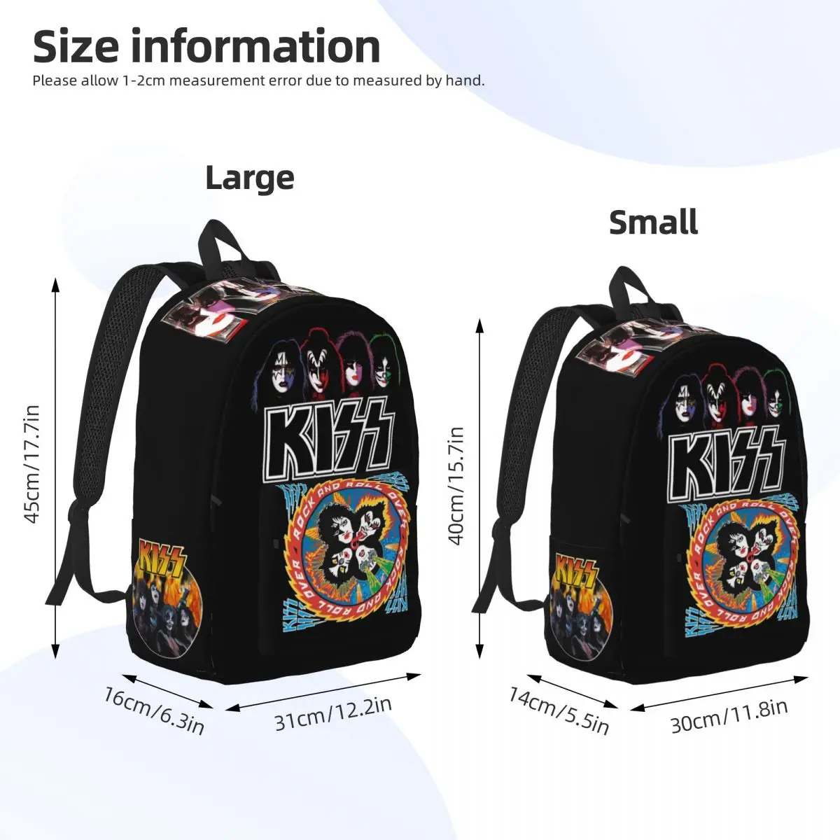 Kiss Band Logo Backpack for Men Women Fashion High School Hiking Travel Daypack All Members Faces College Canvas Bags Outdoor