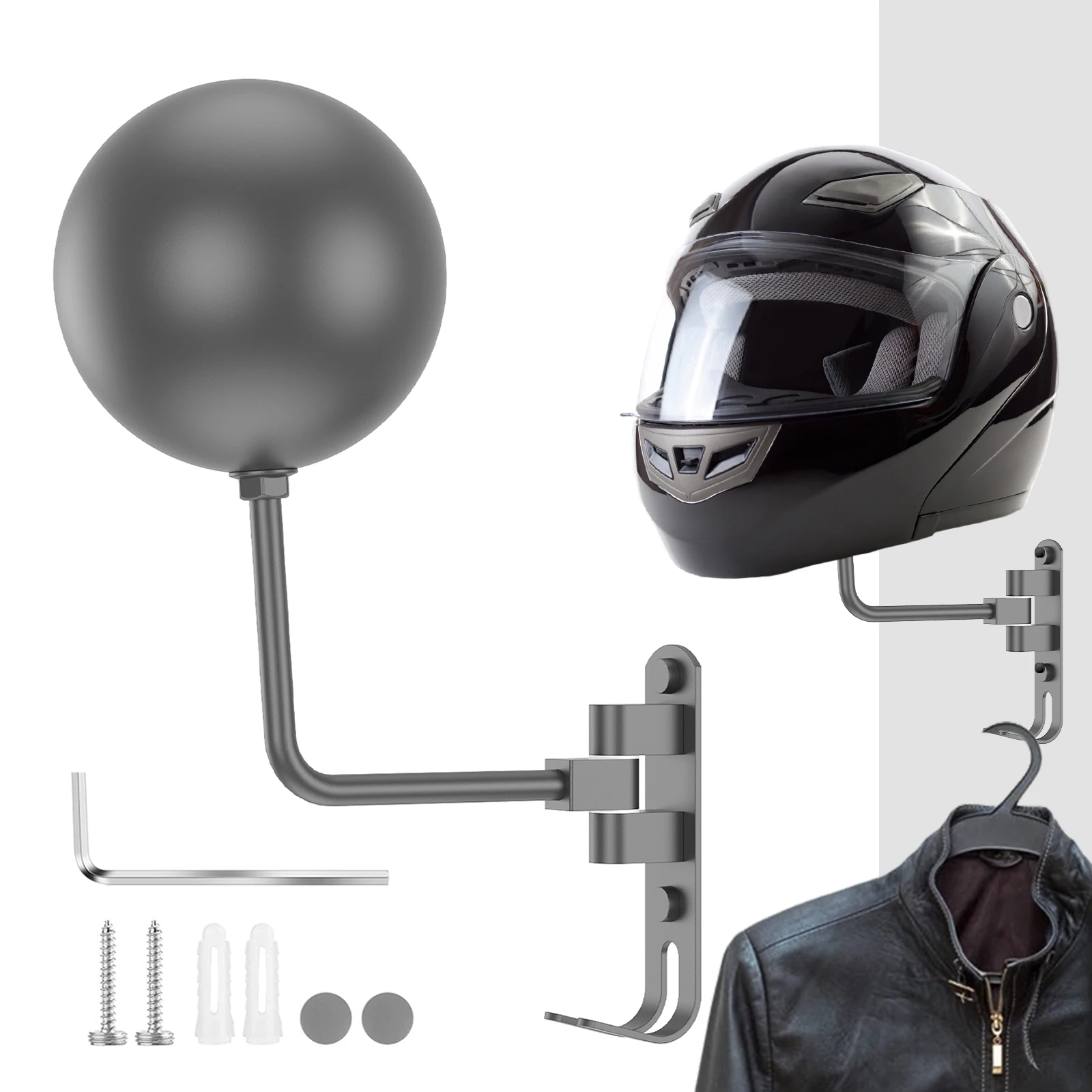 Motorcycle Helmet Holder Wall Mount Steel Helmet Hanger with Hooks Stand Rack Storage for Motorcycle Bike Helmets Coats Caps