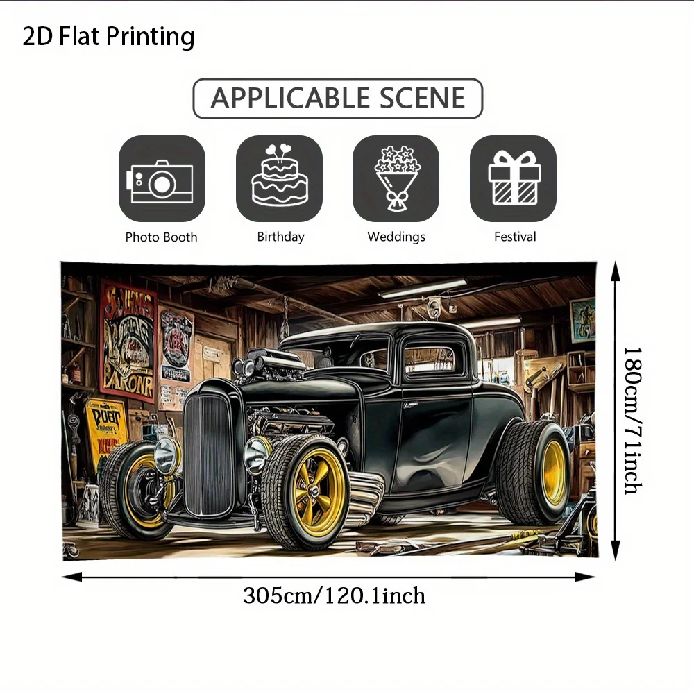 2D flat banner, 1 piece of retro-modified car garage door decoration, suitable for family celebrations and social gatheringsDJH