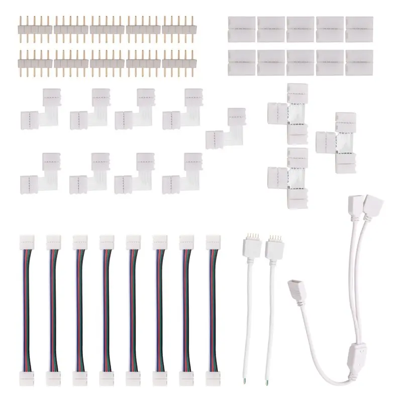 A98E-5 Pin LED Strip Connector Kit White Plastic For 12Mm RGBW LED Strip Connection Include T Shape 5 Pin LED RGBW Connector