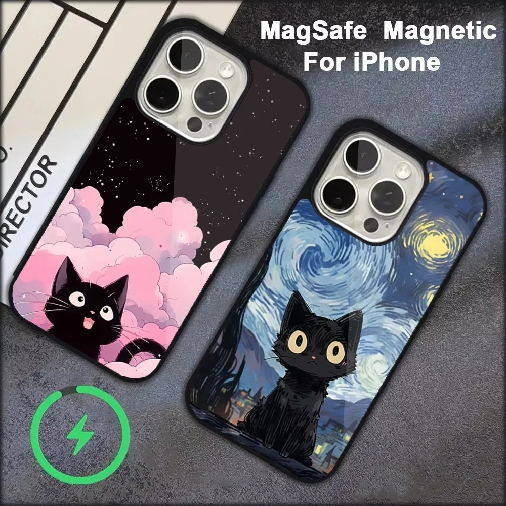 

Black Cat Art Phone Case For iPhone 16,15,14,13,12,11,Pro,Max,Plus,Mini, Magsafe,Magnetic Wireless Charging Case