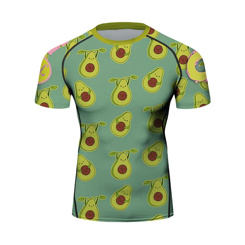 Men‘s Multi Pattern Sublimation Short Sleeve Rashguard Elastic Sweat Wicking Boxing Grappling Compression Workout Athletic Top