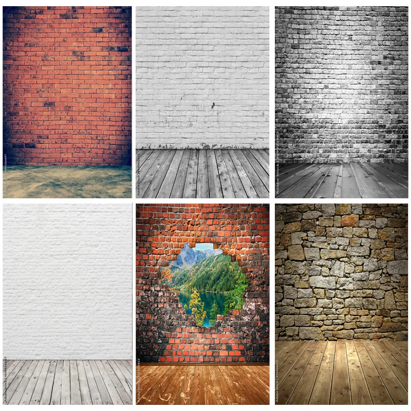 

SHENGYONGBAO Vintage Brick Wall Wood Floor Photography Backdrops Portrait Photo Background Studio Prop ZXX-01