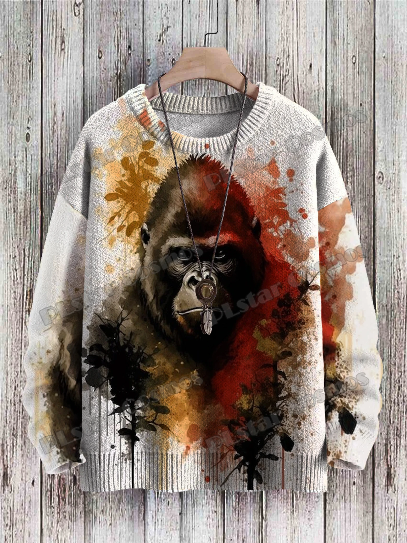 

Retro Chimpanzees & Deer Christmas Tree Pattern 3D Printed Men's Knitted Pullover Winter Casual Knit Pullover Sweater ZZM74