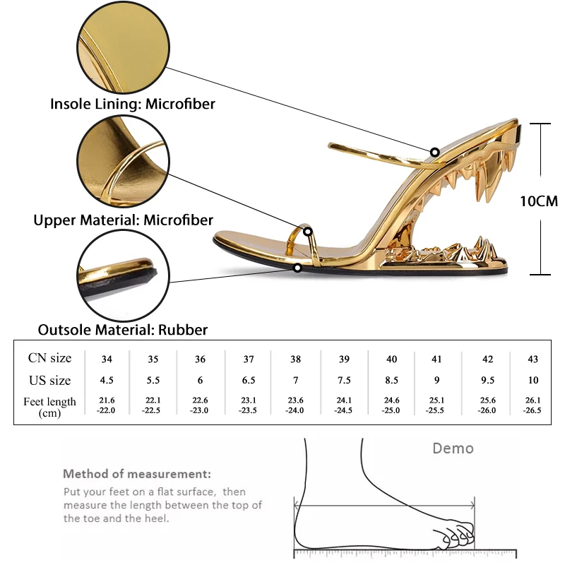 GMQM Brand 2024 Newest Women\'s Party High Heels Open-Toe Sexy Gold Sandals Profiled Trendy Pumps Hollowed-Out Teeth Tiger Heel