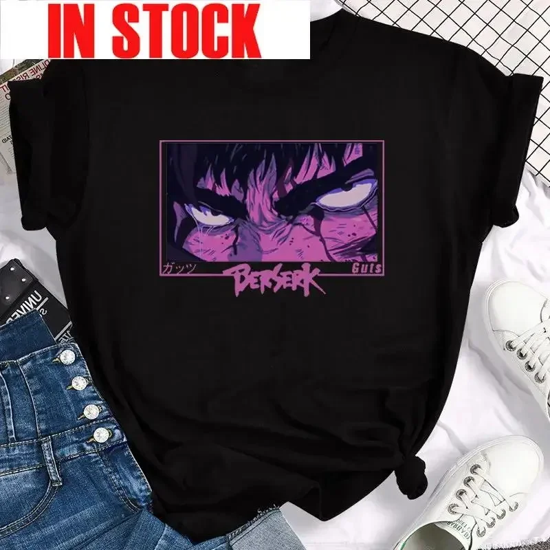 Japońskie Anime Berserk wydruk graficzny T Shirt codzienna moda Vintage wycięcie pod szyją krótki rękaw Plus rozmiar T Shirt kobiet