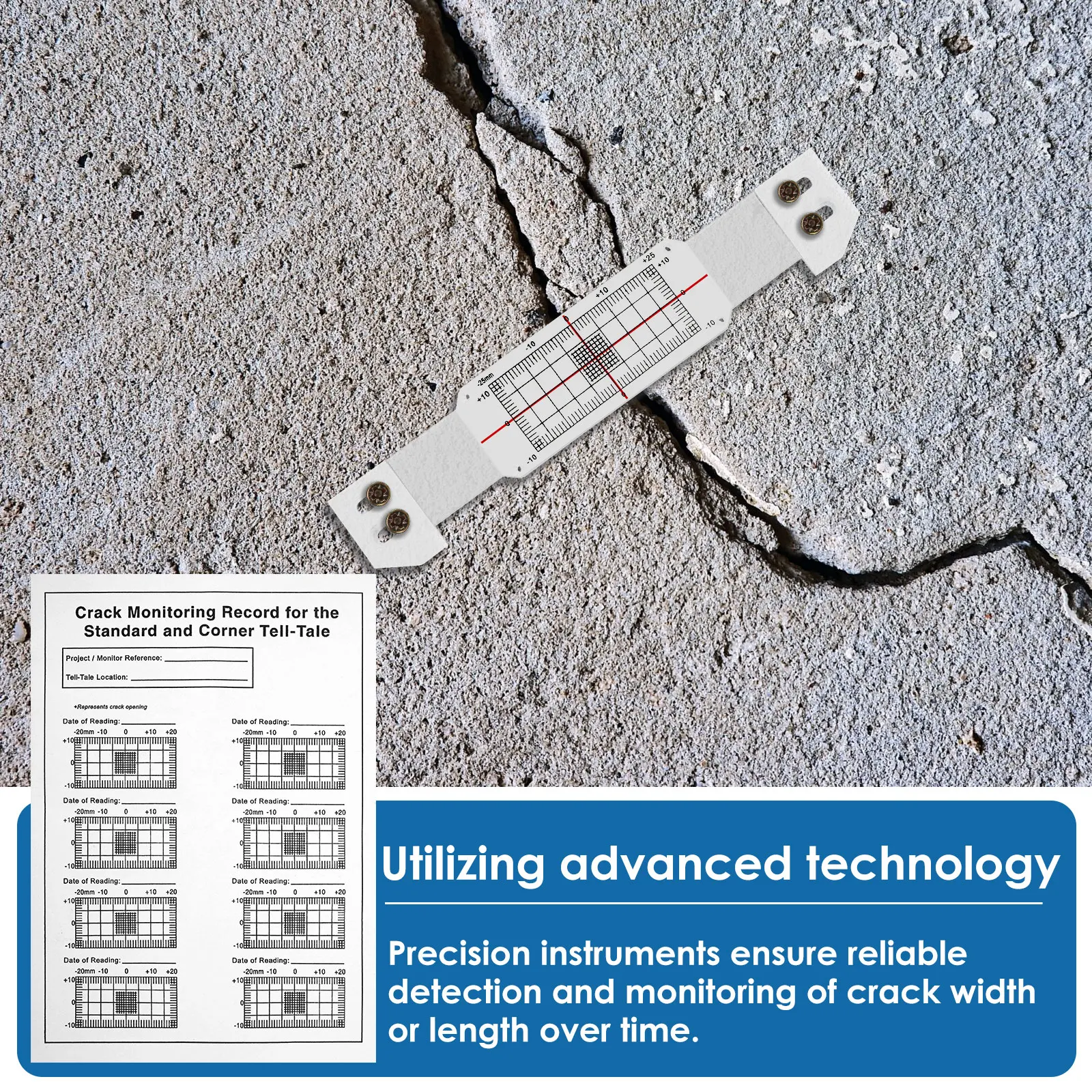 3Pcs Crack Monitoring Record Acrylic Crack Monitor Gauge Waterproof Crack Measure and Record Device Wall Deformation and Crack