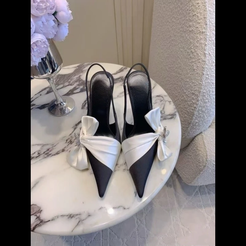 New French style bow tie and dove water diamond fairy style slim and fashionable one-piece high-heeled sandals