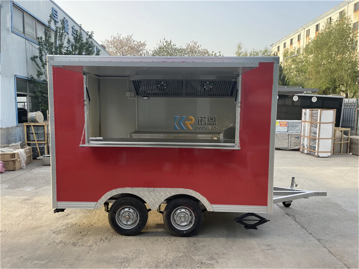 맞춤형 레드 푸드 트레일러, 야외 핫도그 아이스크림 패스트 푸드 트럭, 주방 장비 트럭 포함, 3m