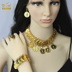 ANIID African 24K Plated Gold Coins Necklace Bracelet Jewelry Set Ethiopian Luxury Wedding Gift Hawaii Arab Necklace Choker Sets