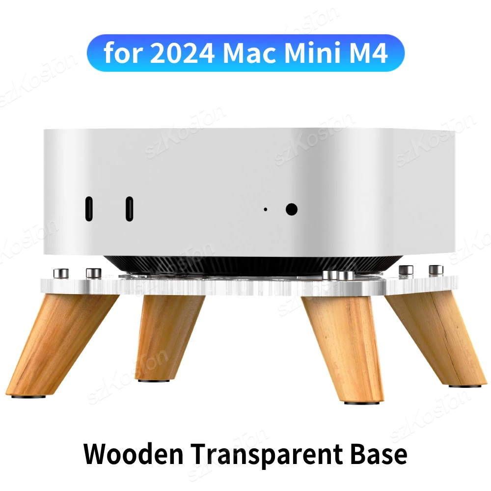 Wooden Transparent Stand for 2024 Mac Mini M4 Desktop Computer Heat Dissipation Base for Mac Mini M4 Pro PC Accessories