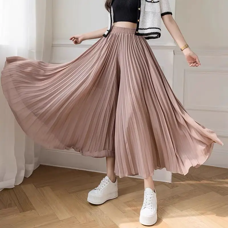 Super Big Swing Skirts Pants Summer Streetwear Women Purple Blue Pleated Chiffon Soft Pantalon Trousers Party Night Club Dance