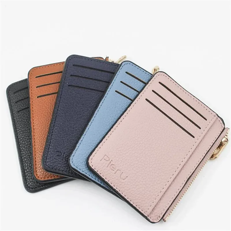 

Slim Wallet Purse PU Leather Women Card Holder Leather Unisex Zipper Business Card Case Men Credit Mini Bank Cards Holder