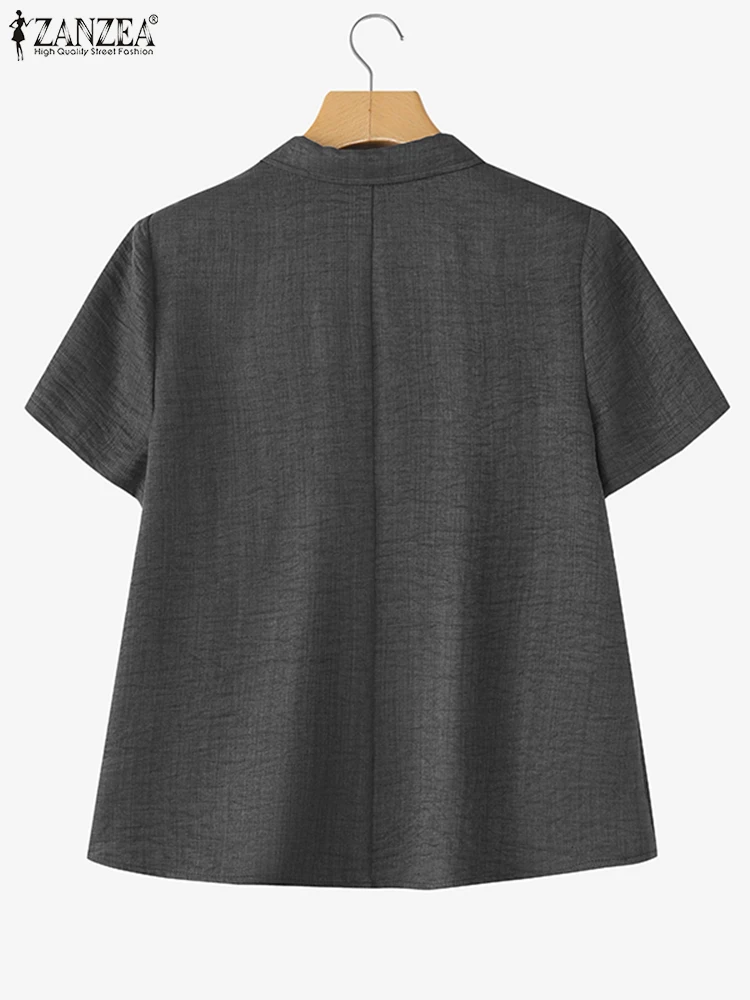 Vintage Solid Work Shirts 2025 ZANZEA Summer Office Blouses Women Short Sleeve Buttons Tops Casual Lapel Neck OL Blusas Mujer