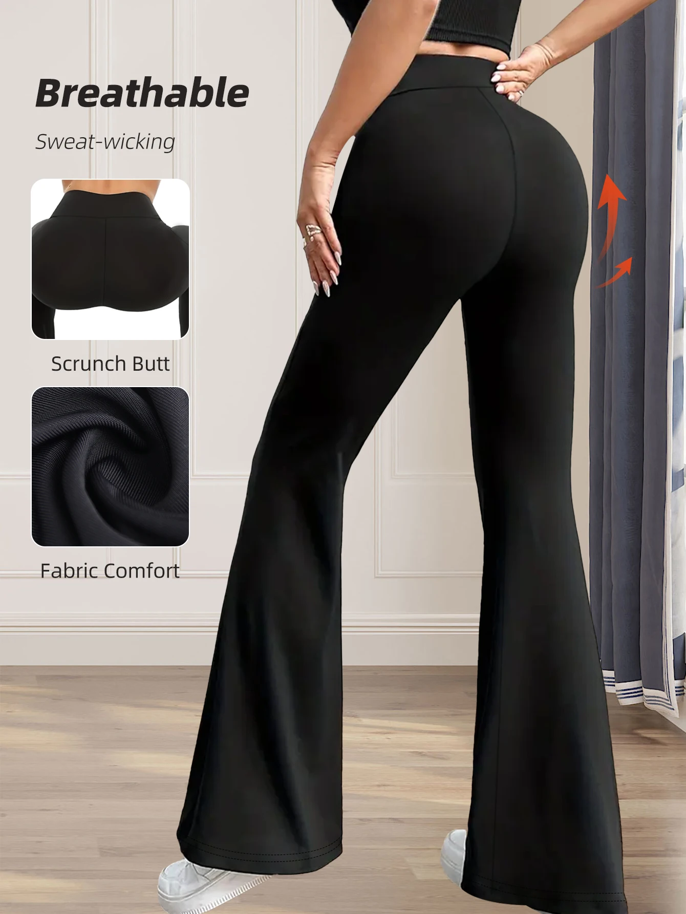 Women's Spring and Summer High-Waisted Tight-Fitting Flared Pants, Slim Leg Long Black Pants, Thin Wide Leg Pants for Slim Women