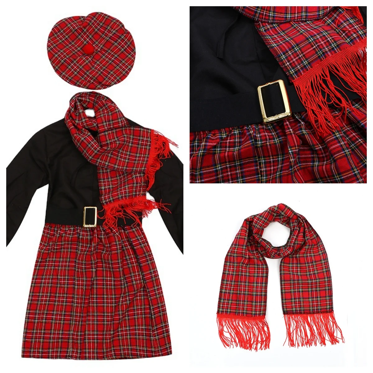 Traditional Scottish Girls Tartan Red Kilt World Book Day Halloween Party Fancy-dress Costume