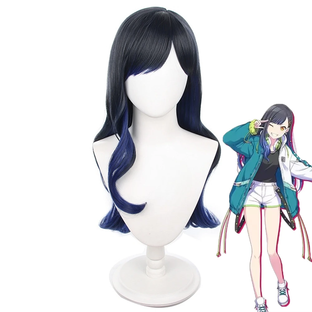 Wysokiej jakości peruka cosplay Shiraishi An, długa 70 cm, niebieski gradient, kręcone, odporne na ciepło włosy syntetyczne, peruki na imprezę + czepek pod perukę