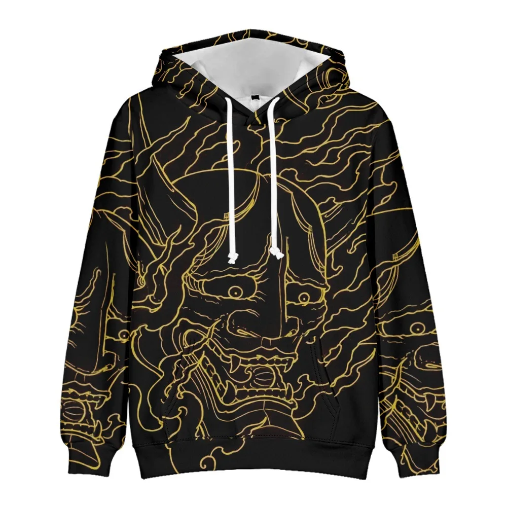 

Men's Long Sleeve Black Demon Print Pullover New Fashion Sweatshirts 2022 Autumn Hoodies Tops