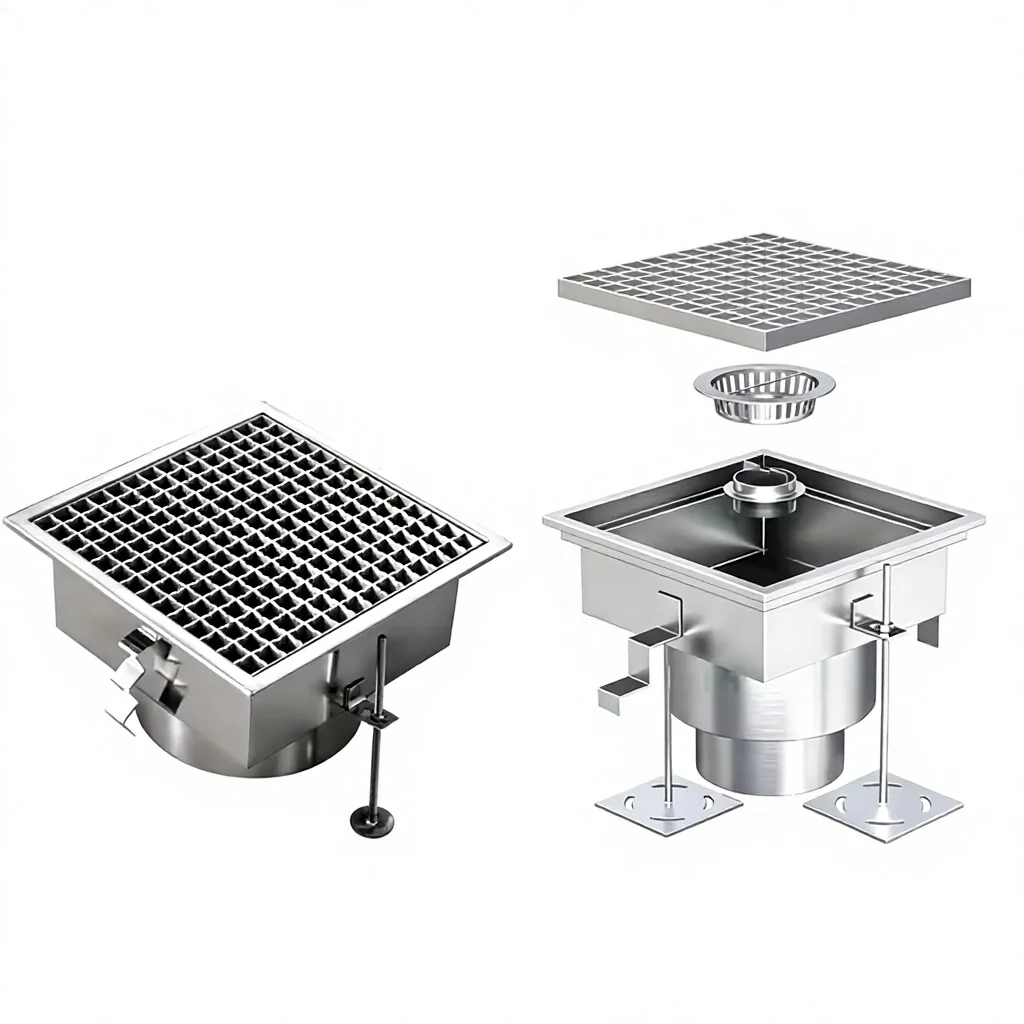 Food Grade 304 Stainless Steel Hygienic Floor Drain, Water Seal Anti-Odor With Removable Strainer