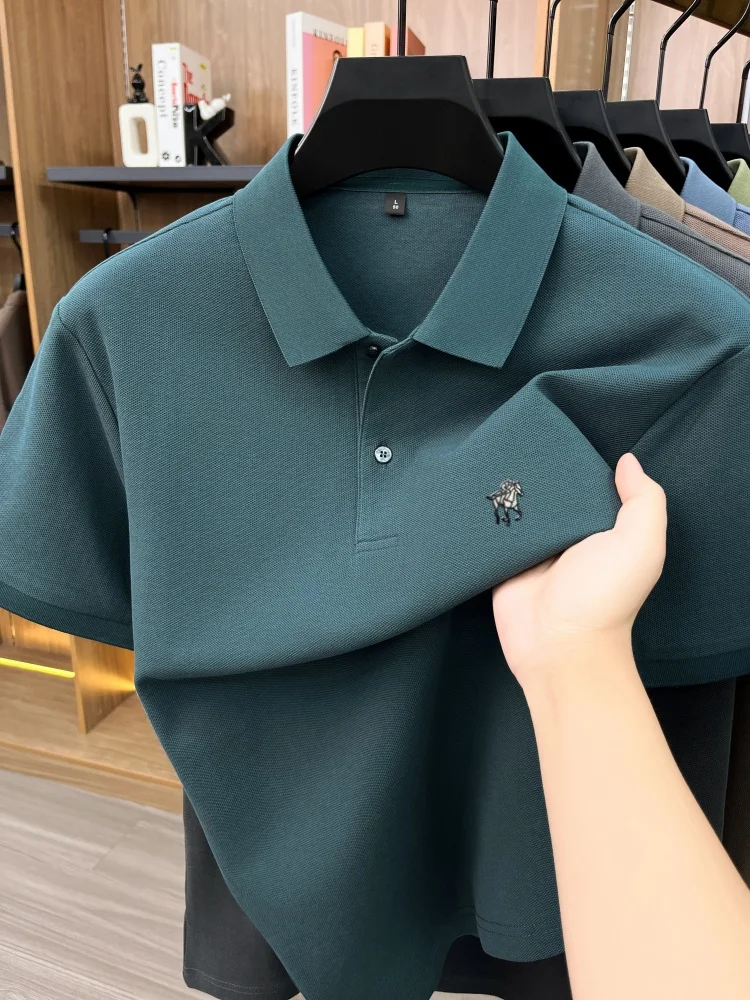 Luxury pony Embossed short sleeve Polo shirt men's high end 100%cotton fashion brand summer new breathable casual Paul T-shirt