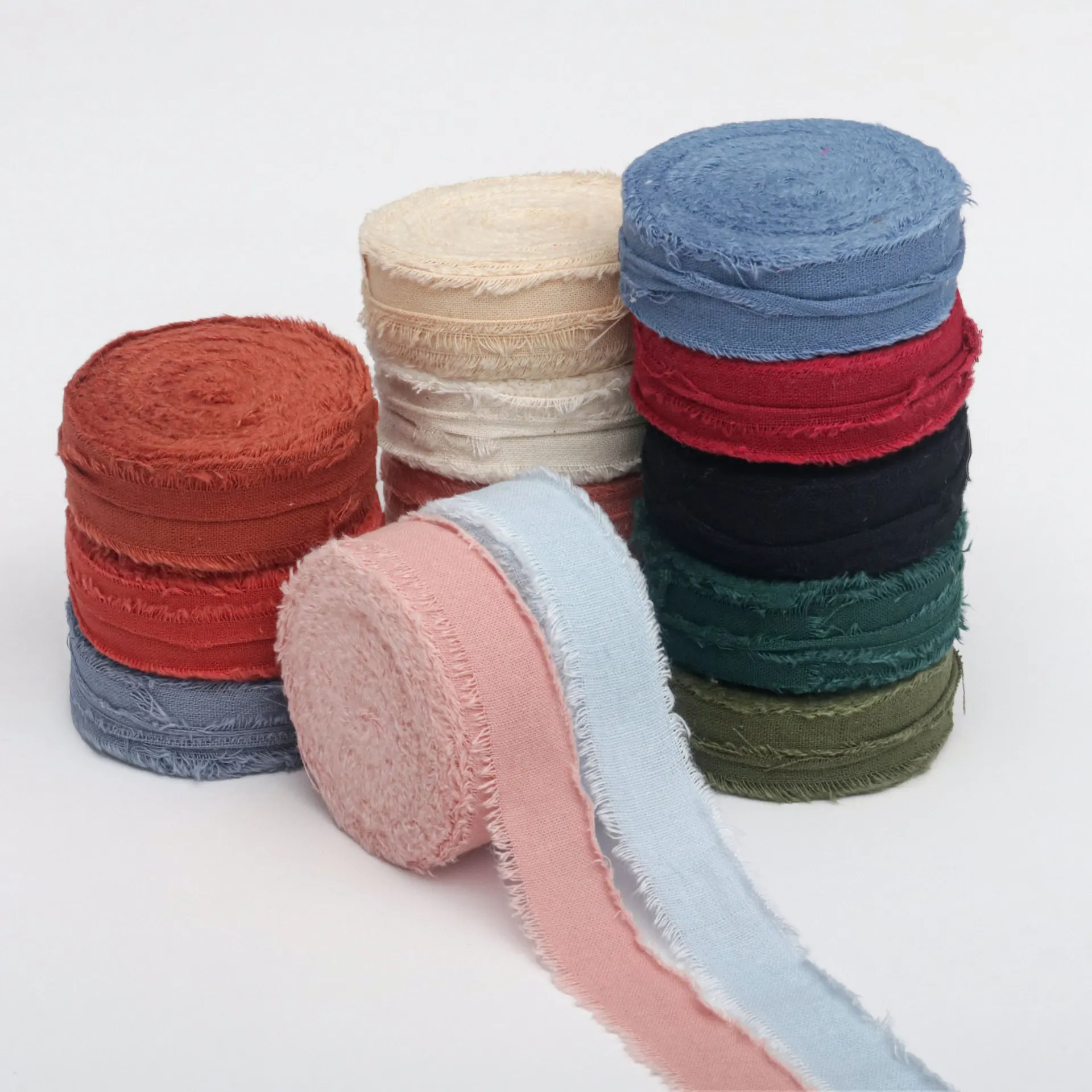 2cm*9M Frayed Cotton Ribbon Raw Edge Rustic Wedding Ribbons for Bouquets Gift Wraps