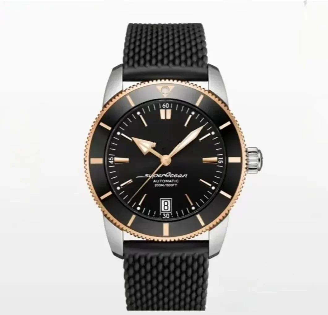 Luxury New Men Superocean Automatic Mechanical Watch Stainless Steel Ceramic Black Blue Rubber Strap Rose Gold Sport Watches