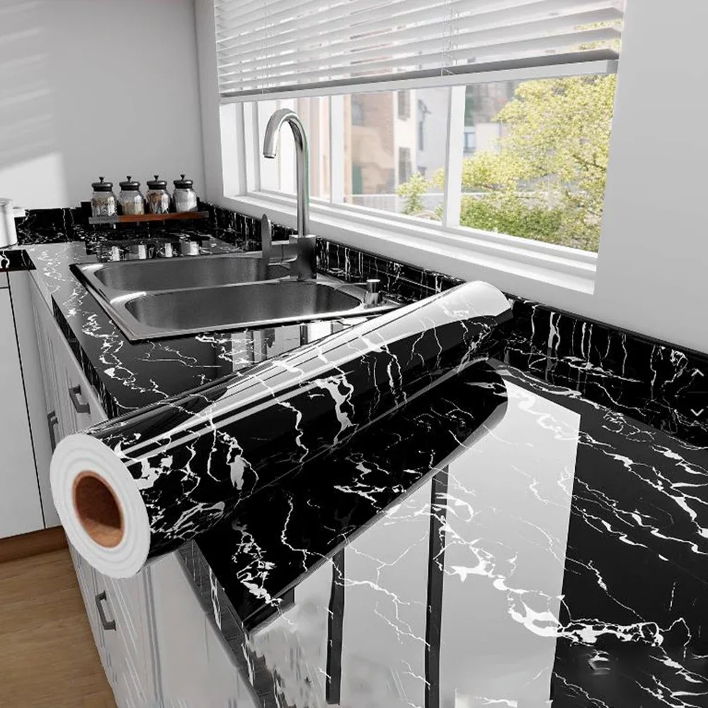 

Marble Self Adhesive Foil Wallpaper for Desktop Cabinet Decor PET Paper in Rolls Waterproof Oil Proof Stickers for Kitchen Wall