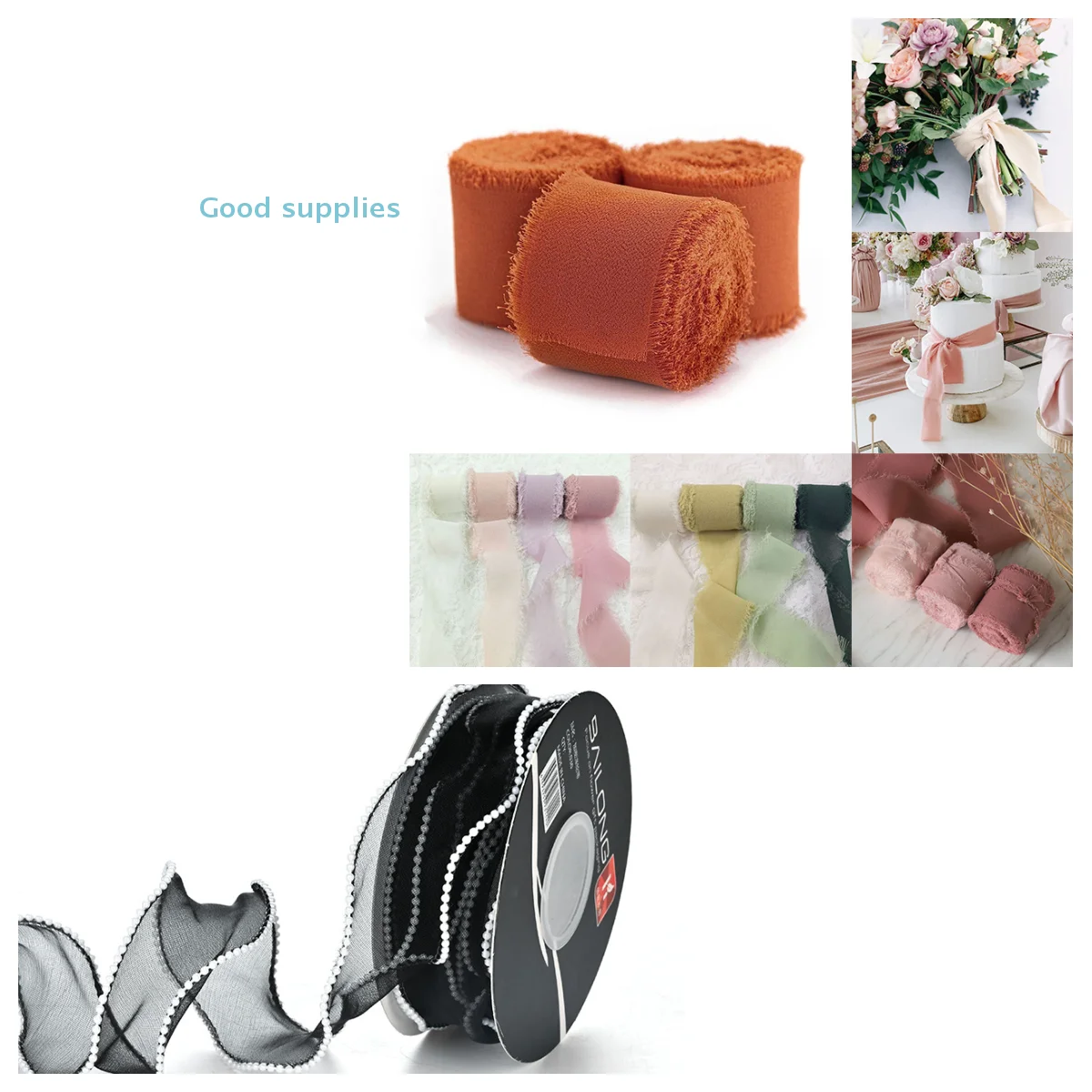 

2/3/4 рулона 5 м атласная шифоновая шелковая лента ручной работы с потертыми краями для свадебных приглашений, букетов, украшения для дня рождения, сделай сам, подарок