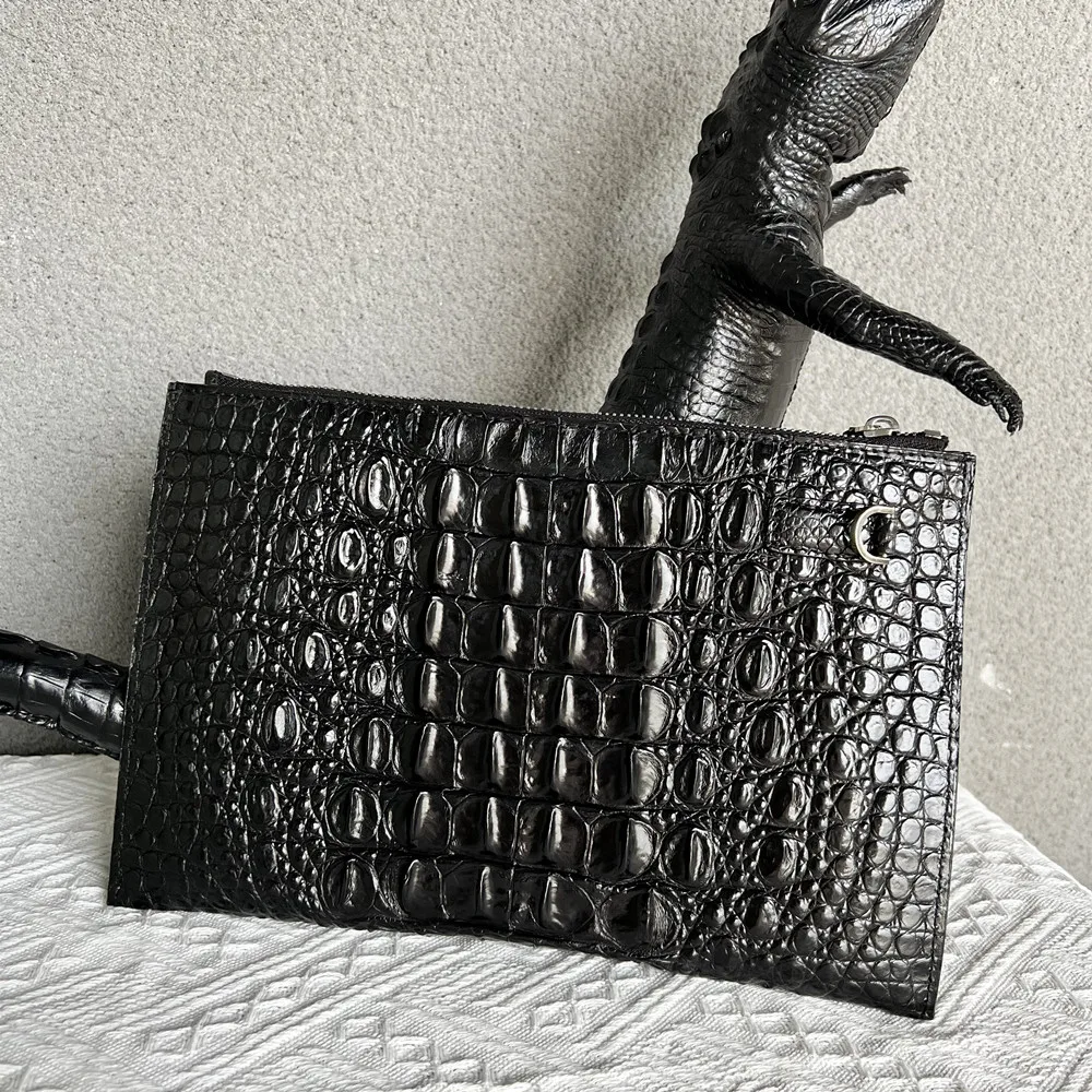 Luxury Genuine Crocodile Leather Men's Envelope Clutch Bag, Designer Card Holder Wallet, High-End Men's Handbag
