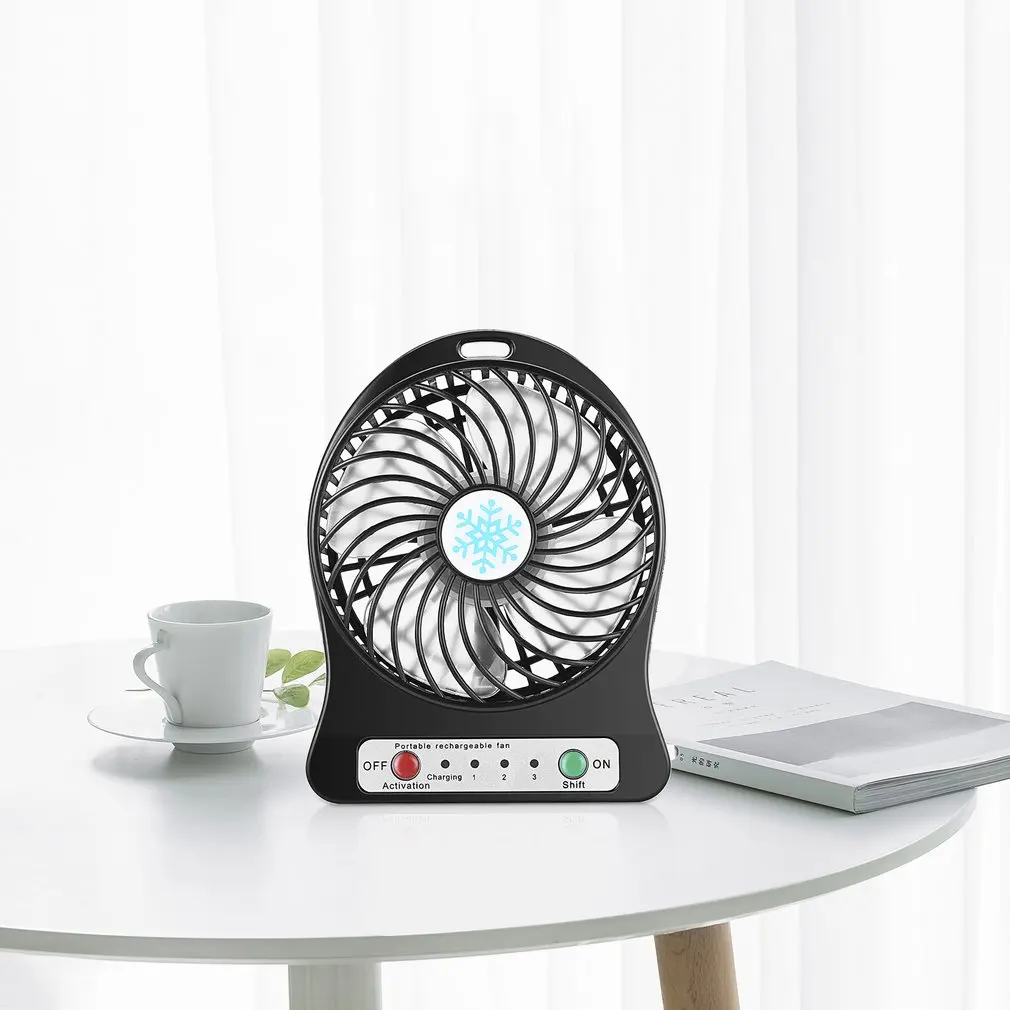 Mini LED Fan Air Cooler Silent Small Fan USB Charging Desktop 3 Mode Speed Regulation LED Lighting Function For Home Office