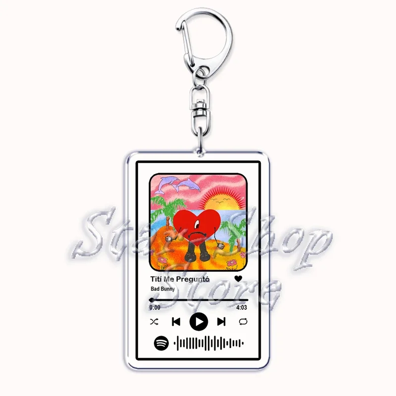 Popular Bad Bunny Keychain for Women Accessories Un Verano Sin Ti Music Playlist Code Pendant Keying Jewelry Fans Friends Gifts