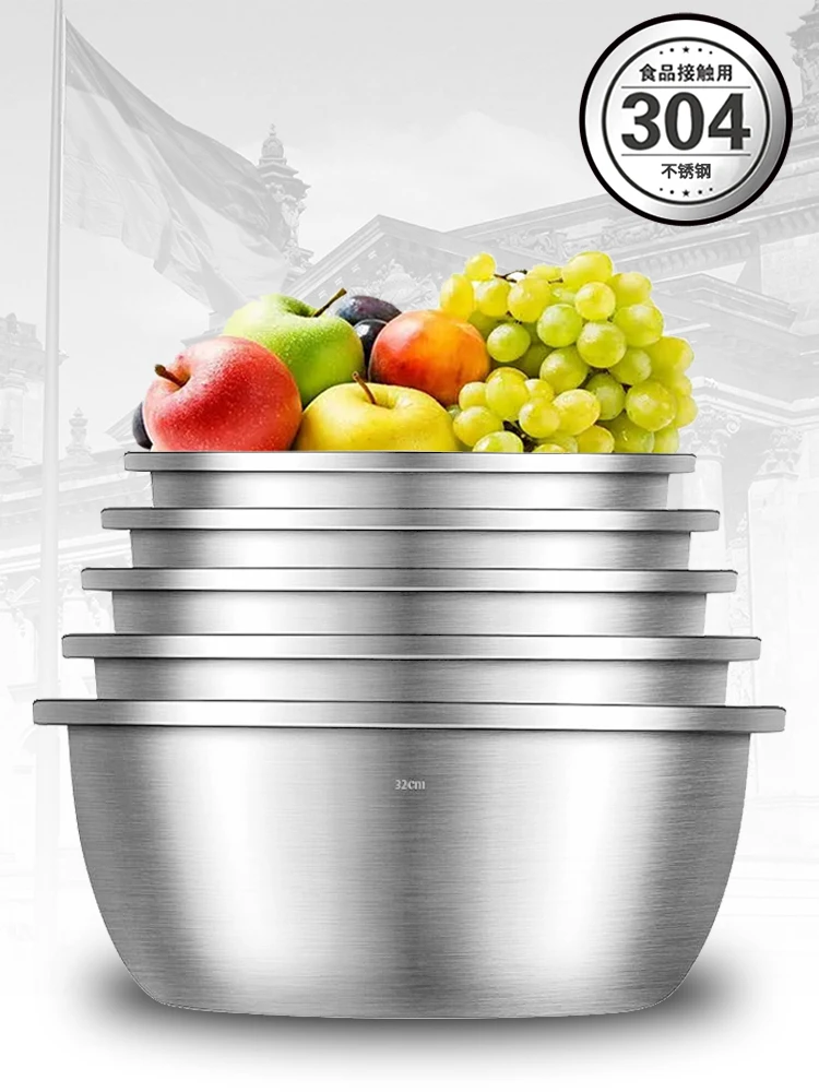 Stainless steel basin 304 food grade vegetable washing basin, kitchen household drain basket, thickened and noodle egg laying an