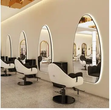 

Wanghong barbershop single wall mirror wall mounted LED round hairdresser fashion salon special mirror platform