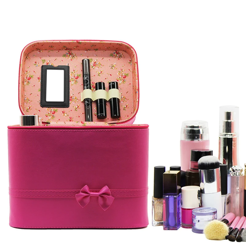 Cute Ribbon Accessory Case Cosmetic Box Makeup Box Large Capacity Storage Case, Makeup  Mirror Cosmetic Storage Bag