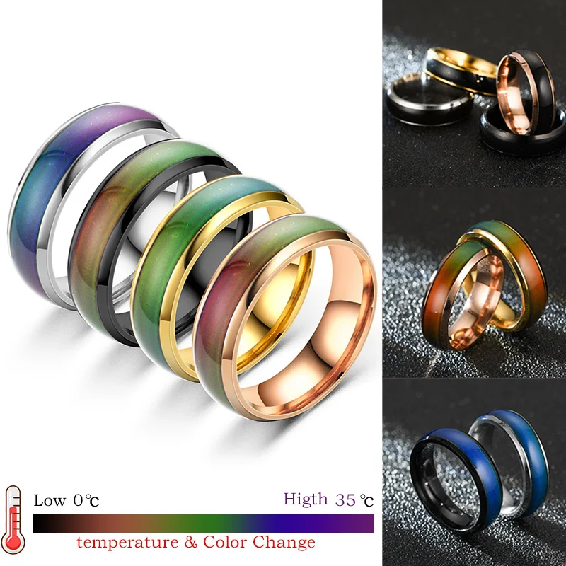 Trendy Designer Titanum Steel Ring For Men Women Temperature Change Color Mood Finger Ring Couple Fashion Jewelry Wholesale