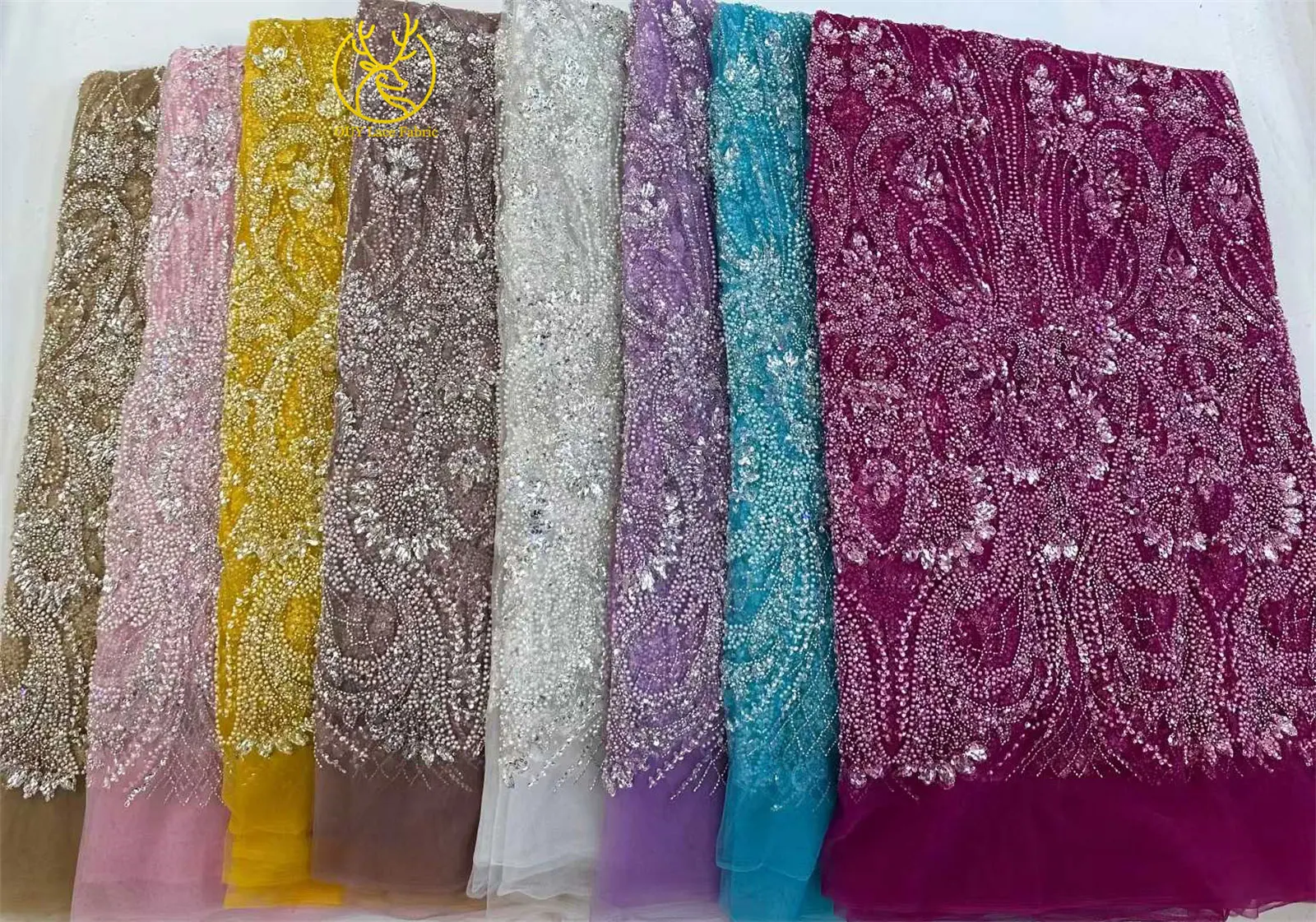 2026 Eleganter, hochwertiger afrikanischer nigerianischer Perlen-Spitzenstoff, luxuriöses französisches Pailletten-Netzgewebe, 5 Yards für Damen-Abendkleider und Partys – Detail 3