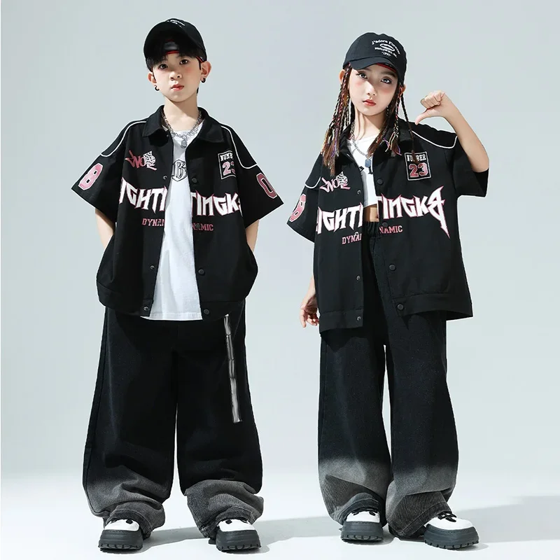 

Street Dance Costume For Children Black Shirt Shuffle Pants Hip Hop Stage Outfit Boys Fashion Streetwear Jazz Dance Clothes