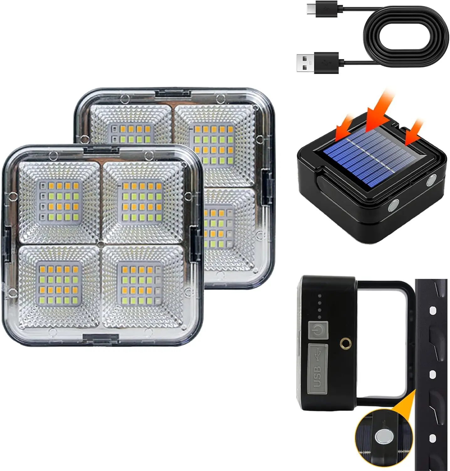 1/2 Pcs Portable LED Camping Light, USB Charging, Rechargeable, Black, 500 Lumen, Waterproof, Modern Style, Outdoor Use