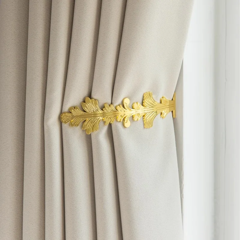 

2 pieces of simple modern light luxury leaf curtains with wall hooks, U-shaped alloy hooks, no need for straps, hanging balls