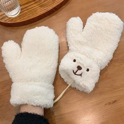 Guantes blancos de oso bonito de peluche, guantes gruesos de felpa para mantener el calor al aire libre, manoplas a prueba de viento y frío, cuello colgante, regalos de navidad