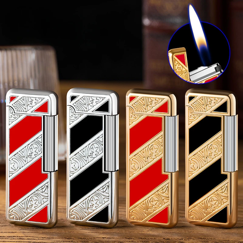 New HOT Personalized Grinding Wheel Side Slide Open Flame Butane Gas Lighter Luxury Metal Cigar Lighter Men Women High-End Gifts