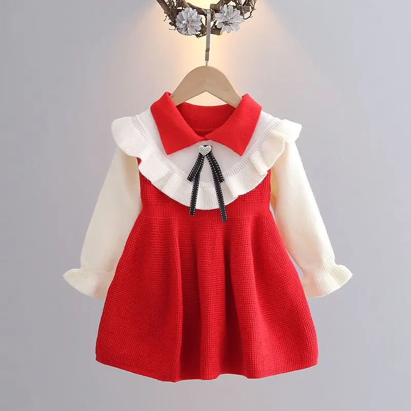 

Autumn/Winter Girl Baby Dress New Korean Fashionable Princess Dress Little Girl Long sleeved Dress Children's Knitted Skirt