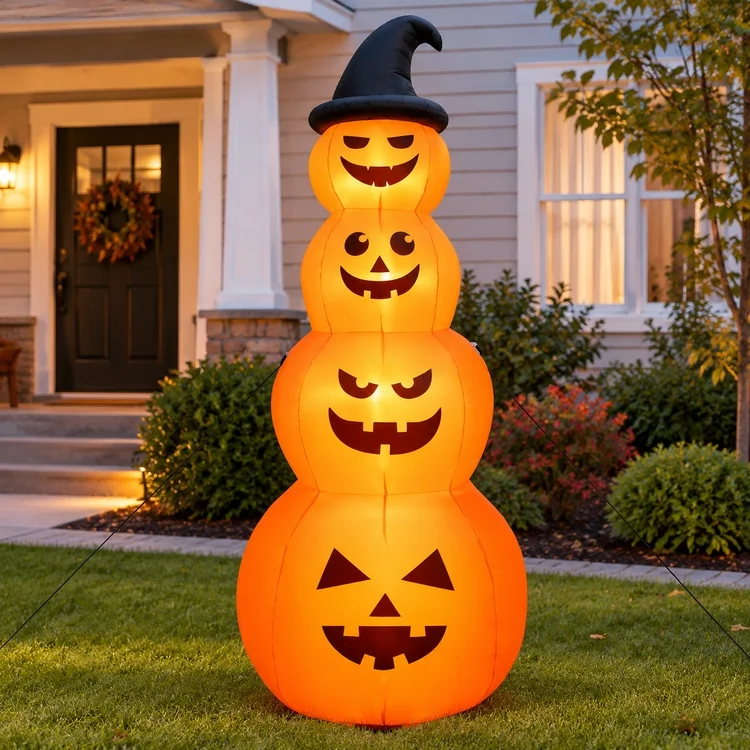 8 Feet Inflatable Halloween Pumpkins Stack with Built-in LED Lights