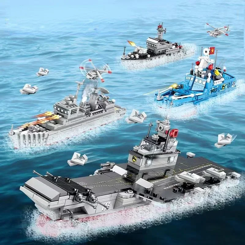 Compatible with Lego WW2 Military Warship Building Blocks Set Model Soldier Children's Toy Aircraft Carrier Birthday Gift