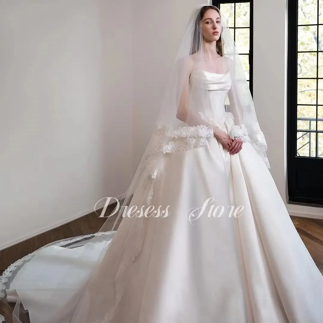 

MD Elegant Off Shoulder A-line Wedding Dress Stain Pleat Long Sleeve Bridal Gown Vestidos De Novia Sweep Train Customized 2025