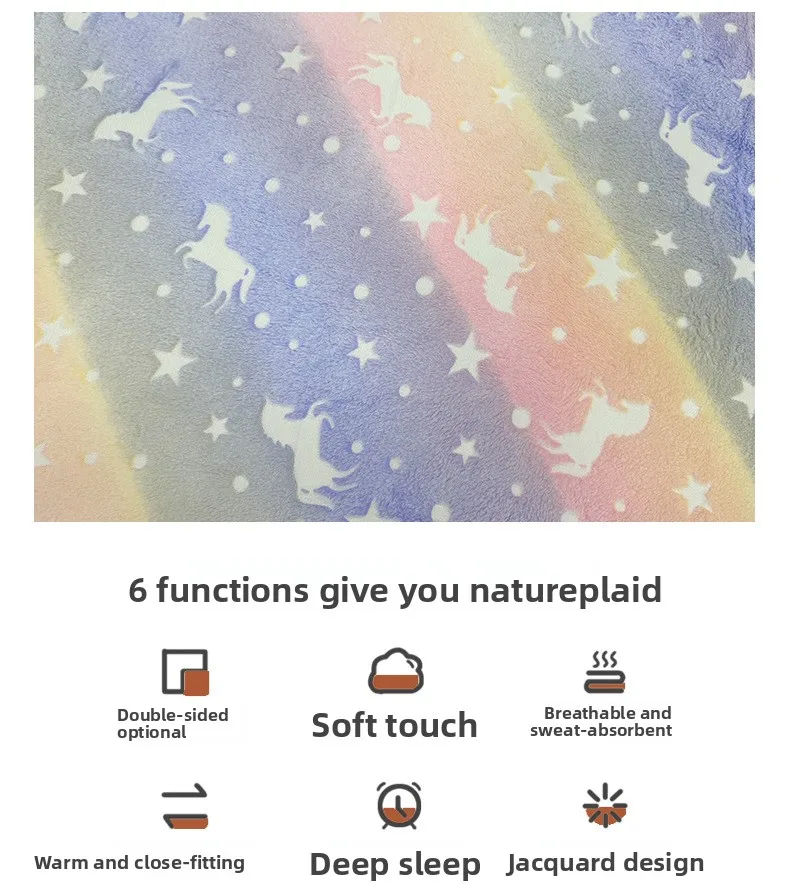 جديد قوس قزح تحلق الحصان الفانيلا بطانية توهج الظلام البوليستر التعادل صبغ طباعة لينة أفخم مكتب واحد ديكور المنزل رمي الراحة