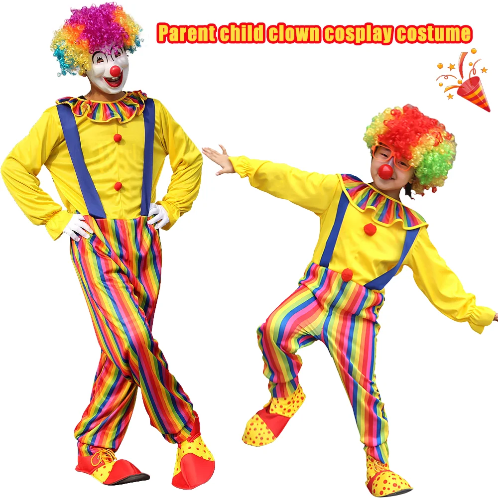 Deluxe Parent-Child Clown  Cosplay Jumpsuits  Costume Kids Colorful Circus Clown Costume Suitable for Birthday Carnival