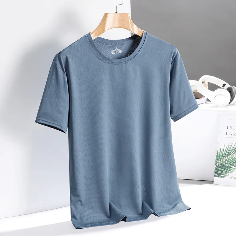 Men\'s Pajamas Tops T-Shirt Ice Silk Quick Dry T-Shirt Men\'s Plus Size Loose Tops Thin Sports Fitness Summer Short-Sleeved