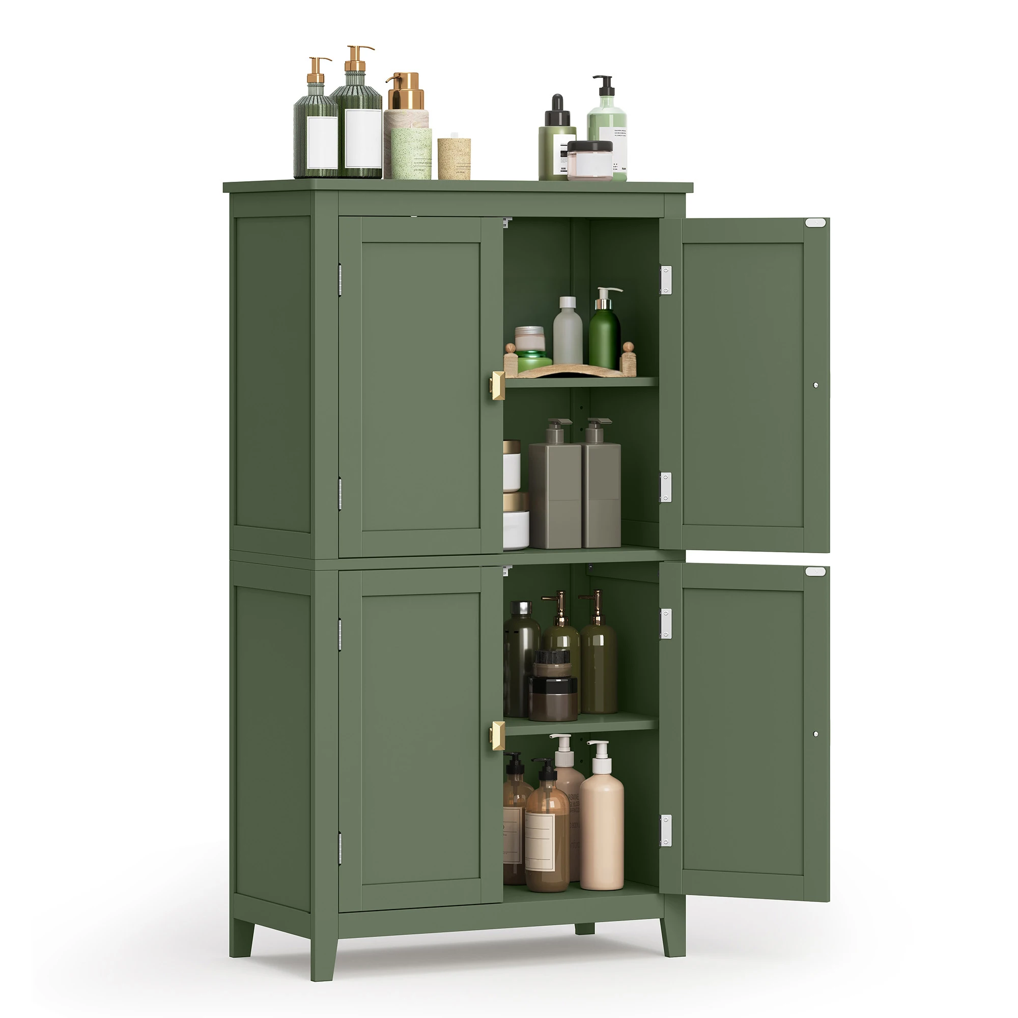 VASAGLE Badezimmerschrank, Küchenschrank, Badschrank, 4 Türen, Verstellbare Ablagen