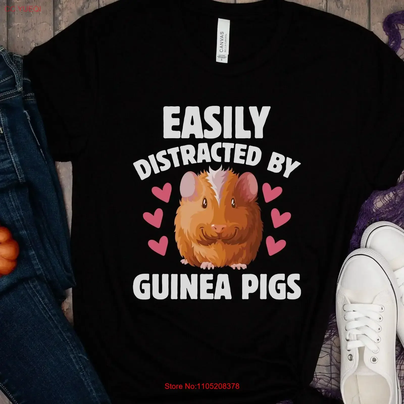 Easily distracted by Guinea Pigs Autumn Pig T Shirt Fall Cute Lover vintage Washed Versatile streetwear homme Slightly